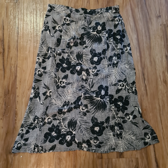 Silk Road Dresses & Skirts - SILK ROAD 14 Light Brown Black Floral Sides Hems Slits 100% Silk Maxi Midi Skirt